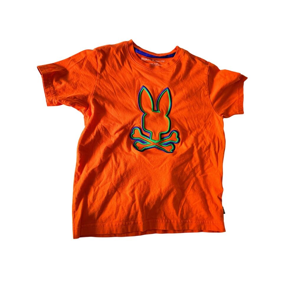 Psycho Bunny Bright Orange Neon Outline Bunny Graphic Tee sz 10-12 M